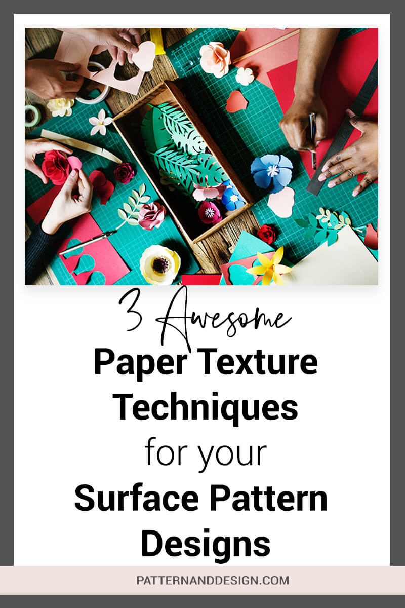 Here are some awesome paper texture techniques that you can use as inspiration for you next design ideas. Learn how to make 3 different textures using paper for your textile design or surface pattern design. Not only are these paper techniques easy, but they\'re also heaps of fun #paperdesign #paper #patternpaper #papercollage #paperweaving