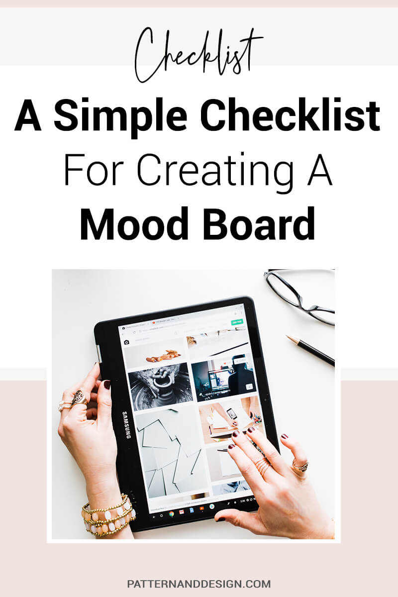 One of the first steps before you create pattern repeats for your textile design or surface pattern design business is creating a mood board that you will use for color and design inspiration for your repeat patterns and designs. Here\'s a simple checklist for how to make a mood board that has aesthetic appeal. #moodboard #storyboard #conceptboard