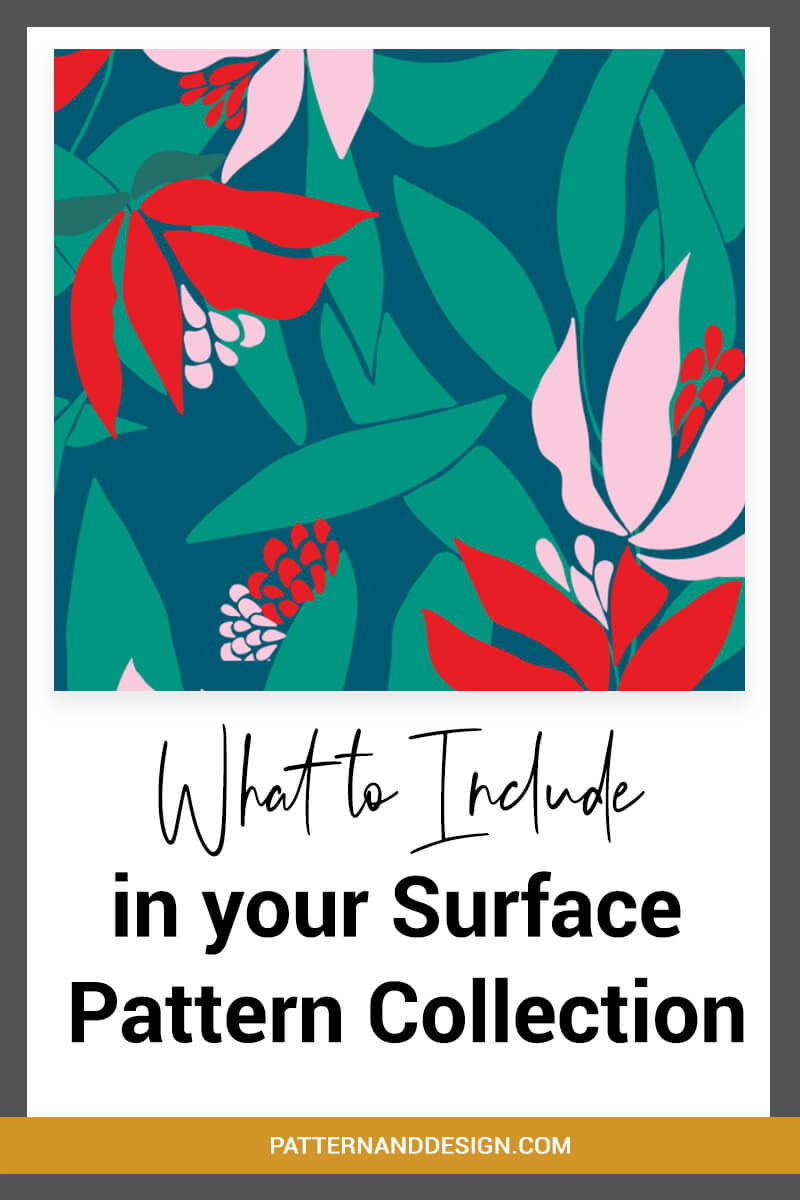 If you\'ve started creating beautiful pattern designs, you may want to then start turning those designs into pattern collections. Make sure you keep your colour palette consistent and refer to your mood board for lots of awesome ideas to ensure that your surface pattern design collection is cohesive #coordinates #colorways #designcollection